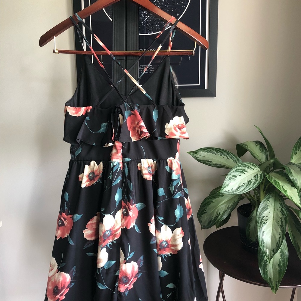 Black floral sun dress with cross straps